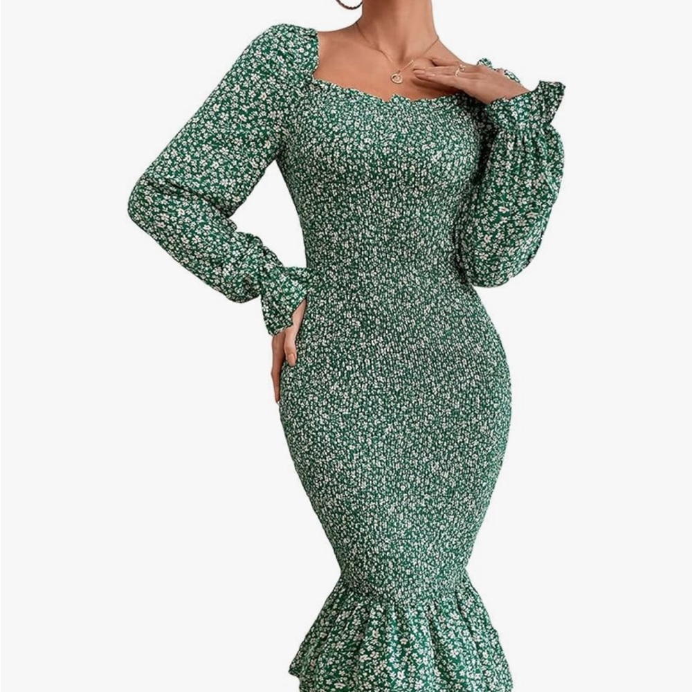 Green floral bodycon dress